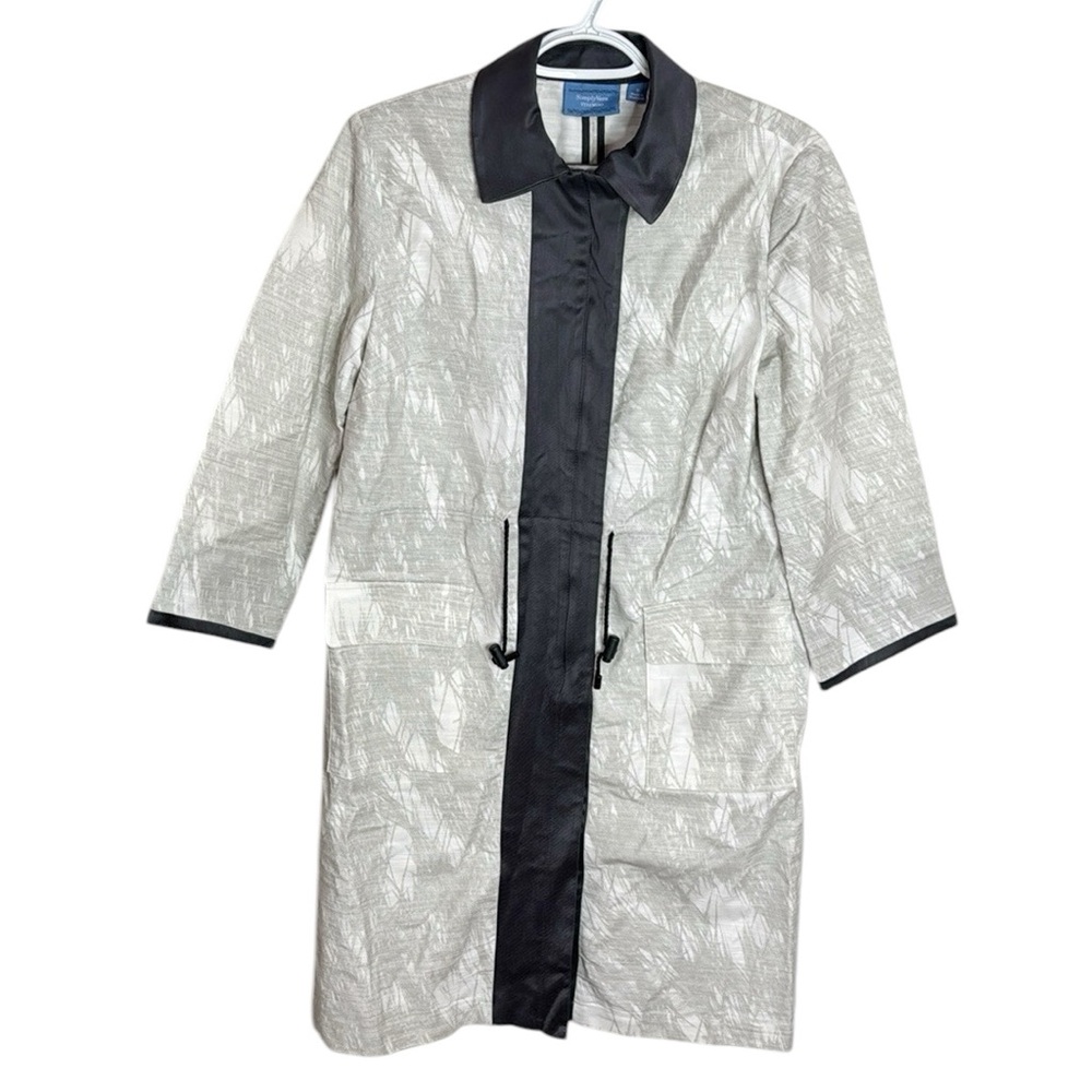 Simply Vera Vera Wang kimono Coat Drawstring Waist Full Zip Gray, Black Trim S